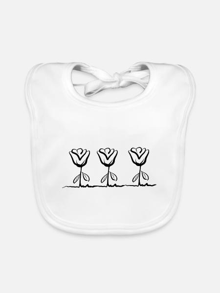 three flowers line rose plant symbol - Organic Baby Bibs - white - Front