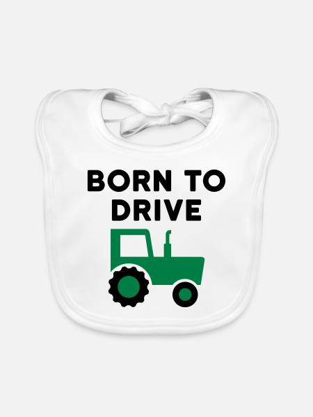 Born to drive tractors (Traktor mit Verdeck) - Baby Bio-Lätzchen - Weiß - Vorne