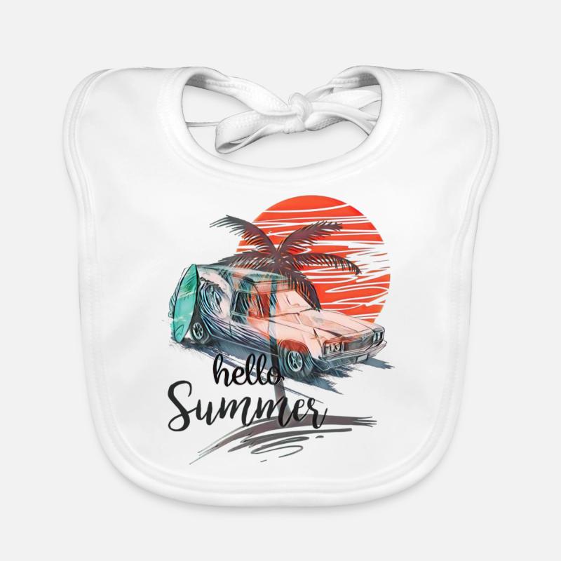Hello Summer Sun Surfer Design Organic Baby Bibs