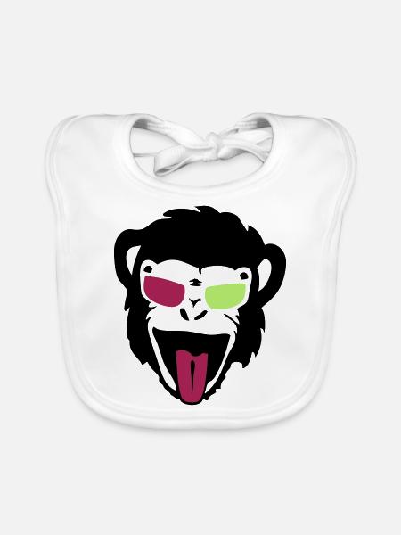 gorilla monkey head bezel - Organic Baby Bibs - white - Front