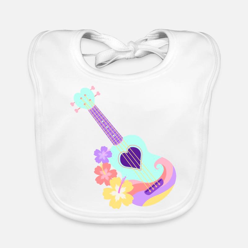 Ukulélé cœur pastel menthe avec fleurs d'Hibiscus Bavoir bio Bébé