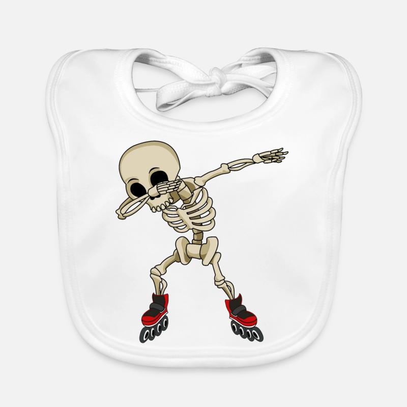 dabbing skeleton on inline skates skelett knochen Baby Bio-Lätzchen