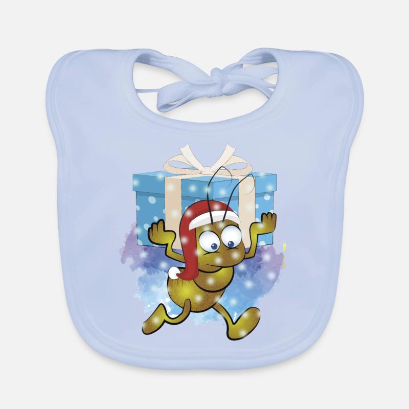 Ant with a Santa hat carrying a gift Organic Baby Bibs