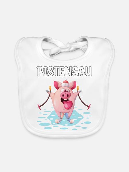 Pistensau Ski fahren Urlaub Geschenk - Baby Bio-Lätzchen - Weiß - Vorne