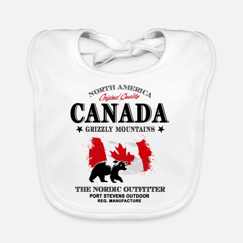 Canada Adventures - Drapeau canadien et grizzli Bavoir bio Bébé