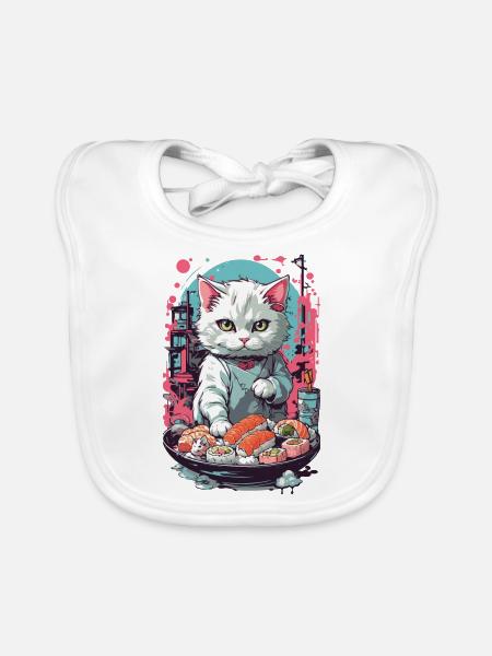 Style esthétique de chat Sushi Pastel gothique - Bavoir bio Bébé - blanc - Devant