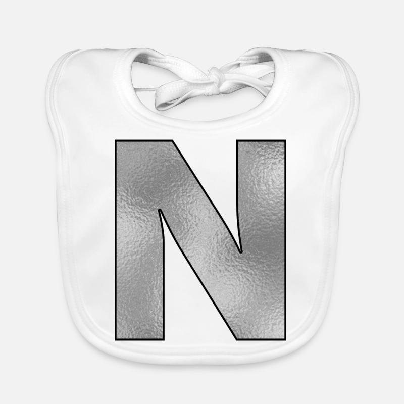 Buchstabe N Silber - Baby Bio-Lätzchen - Weiß