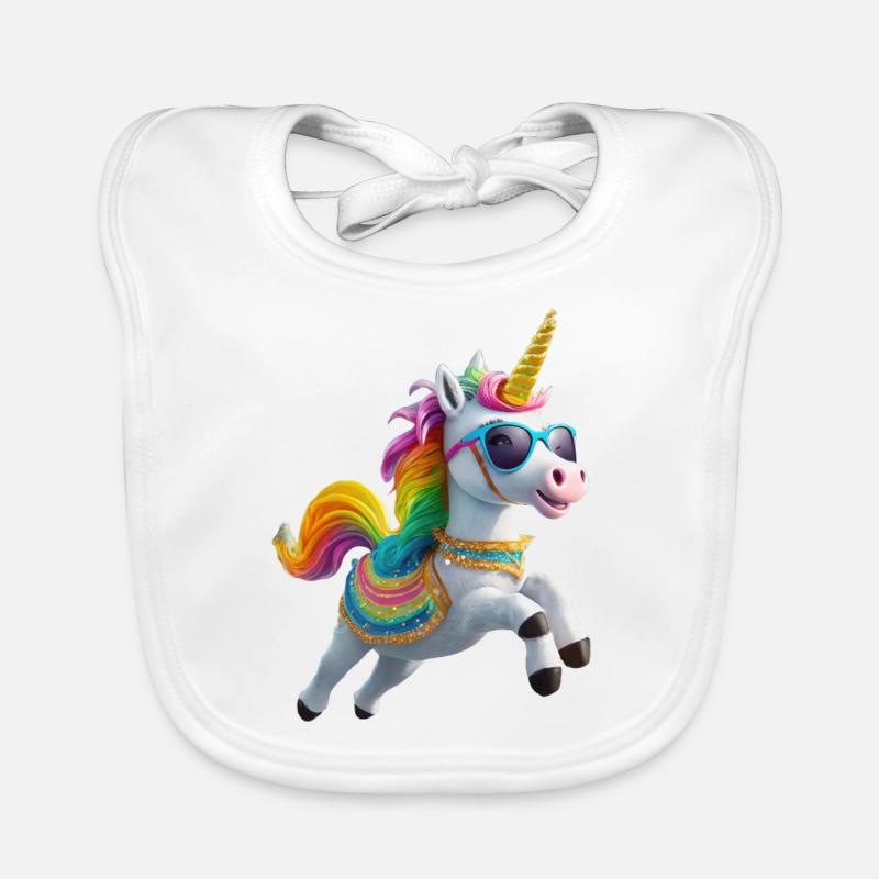 Cooles Einhorn mit Sonnenbrille Regenbogen - Baby Bio-Lätzchen - Weiß