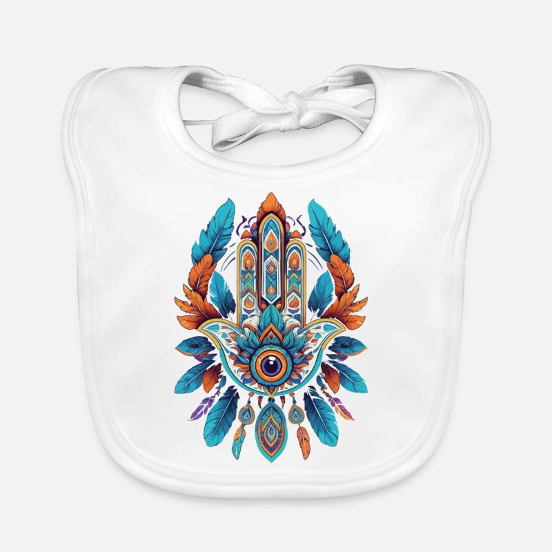Spiritual Hamsa Hand Mandala Feathers Organic Baby Bibs