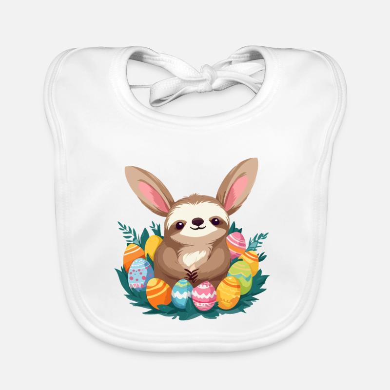 Funny Sloth Easter Bunny Iconic Easter Organic Baby Bibs
