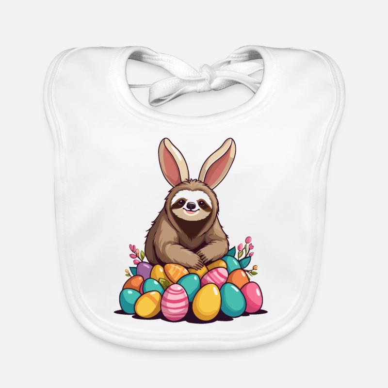 Funny Sloth Easter Bunny Iconic Easter Organic Baby Bibs