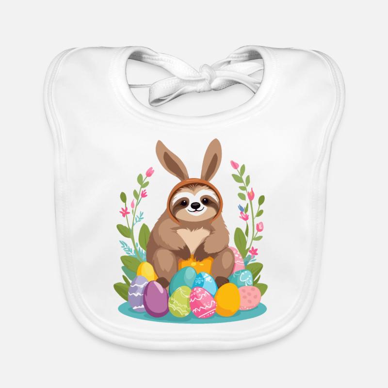 Funny Sloth Easter Bunny Iconic Easter Organic Baby Bibs