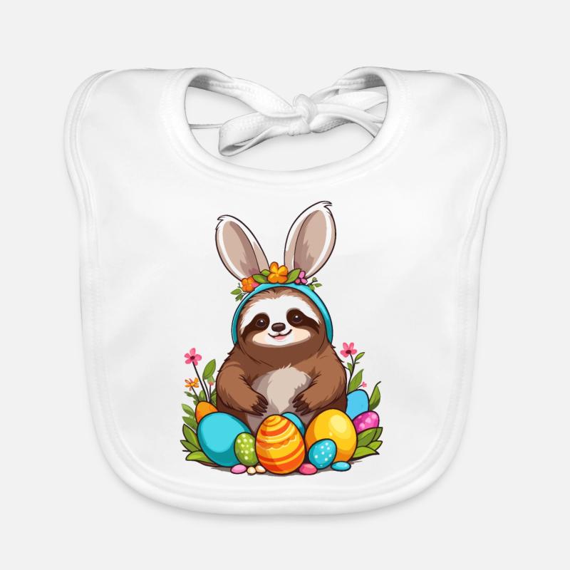 Funny Sloth Easter Bunny Iconic Easter Organic Baby Bibs