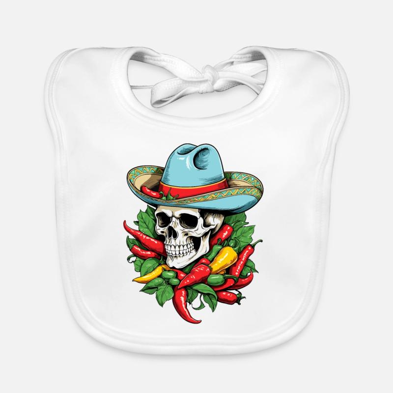 Aesthetic Chili Skull Design Mexican Style Organic Baby Bibs