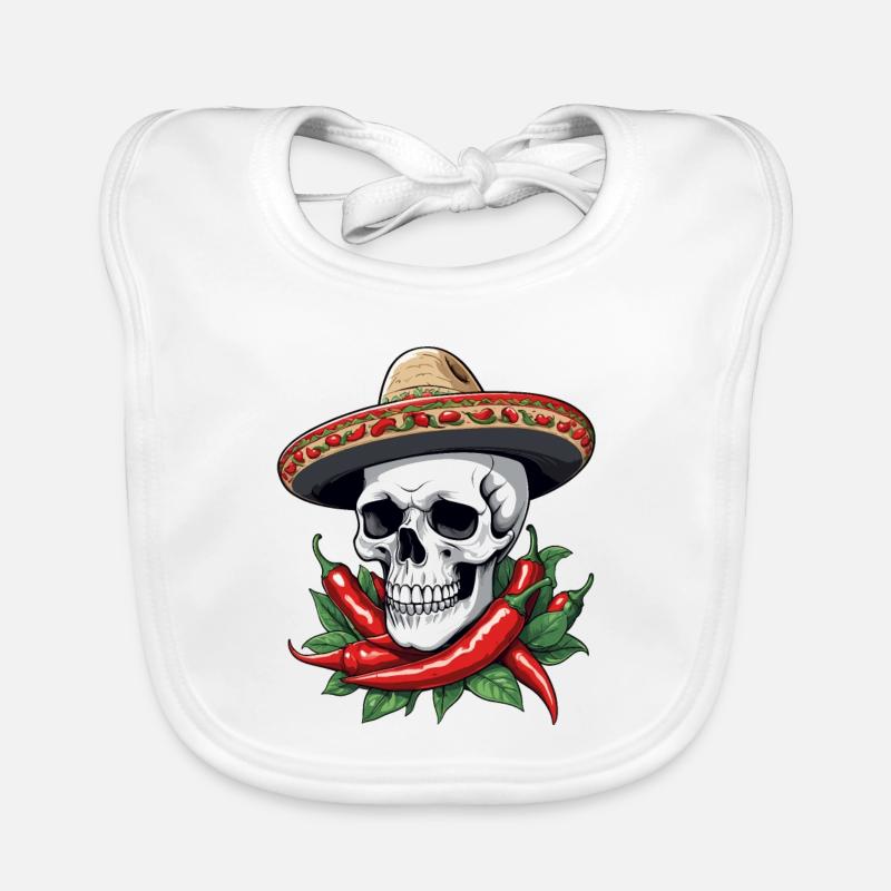 Aesthetic Chili Skull Design Mexican Style Organic Baby Bibs