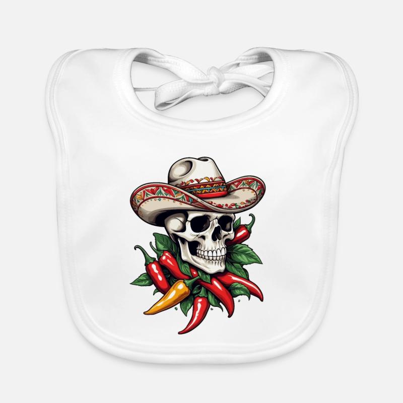 Aesthetic Chili Skull Design Mexican Style Organic Baby Bibs