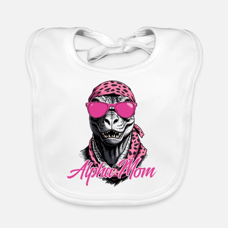 Alpha Mom Funny Dinosaur Mother Icon Organic Baby Bibs
