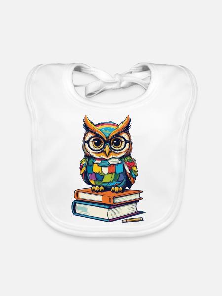 Books Owl Owls Lover Cute Book Illustration - Organic Baby Bibs - white - Front