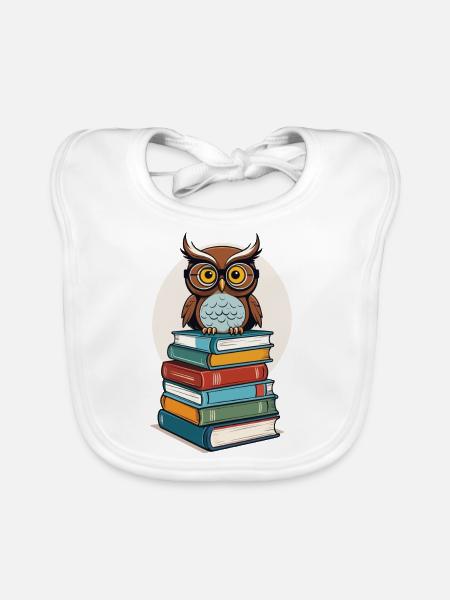 Books Owl Owls Lover Cute Book Illustration - Organic Baby Bibs - white - Front