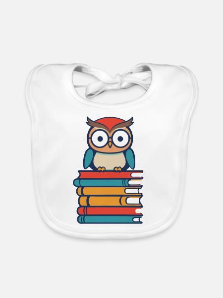 Books Owl Cute Bookworm Bookworm Bookworm - Organic Baby Bibs - white - Front