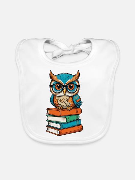 Books Owl Funny Book Lover Illustration - Organic Baby Bibs - white - Front
