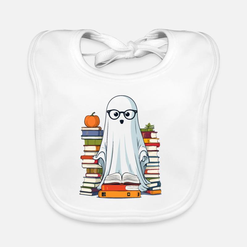 Book Lover Style Reading Halloween Ghost Organic Baby Bibs