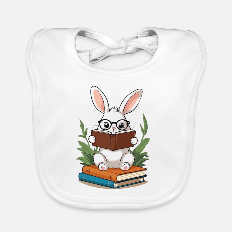 Reading Bunny Enthusiastic Bookworm Style Bunny Organic Baby Bibs