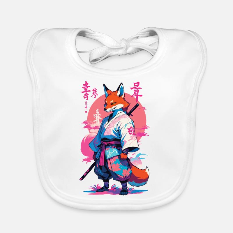 Kitsune Samurai Fox Aesthetic Vaporwave Style Organic Baby Bibs