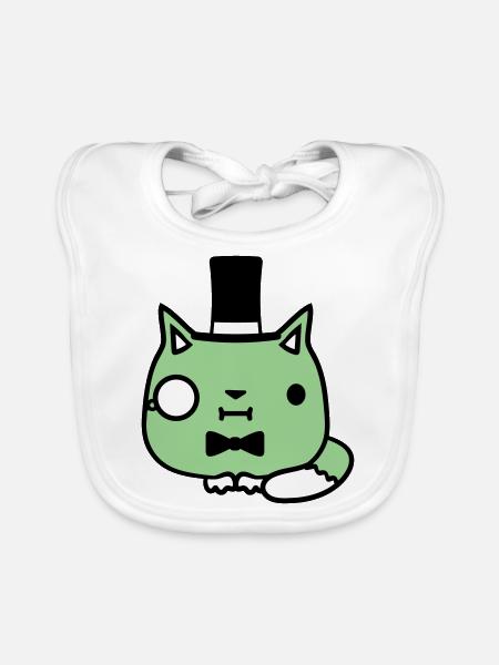 Sir Cat Gentleman Chapeau haut de forme Monocle Rich Gentleman - Bavoir bio Bébé - blanc - Devant