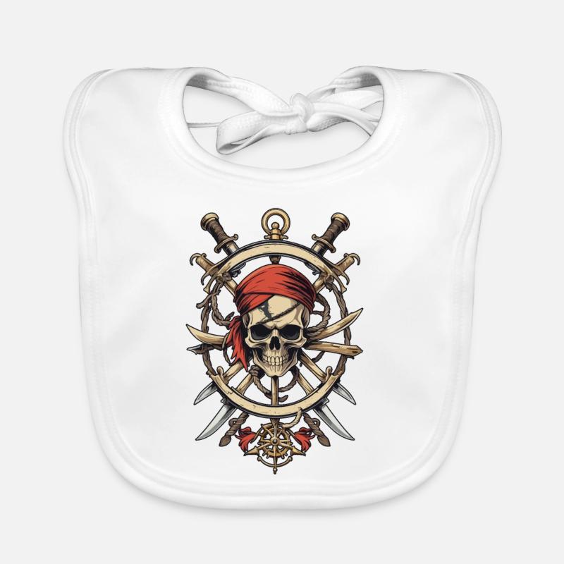 Drapeaux de pirate crâne Jolly Roger costume de pirate - Bavoir bio Bébé - blanc