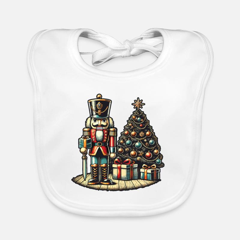 Nussknacker Und Weihnachtsbaum Kunst - Baby Bio-Lätzchen - Weiß