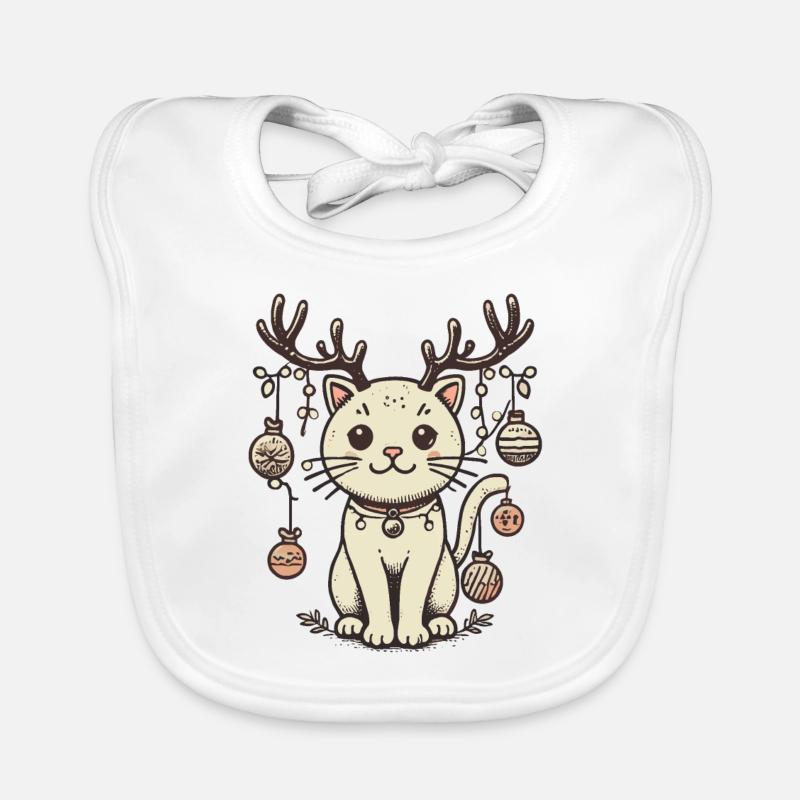 Mignon chat de Noël avec des bois Bavoir bio Bébé