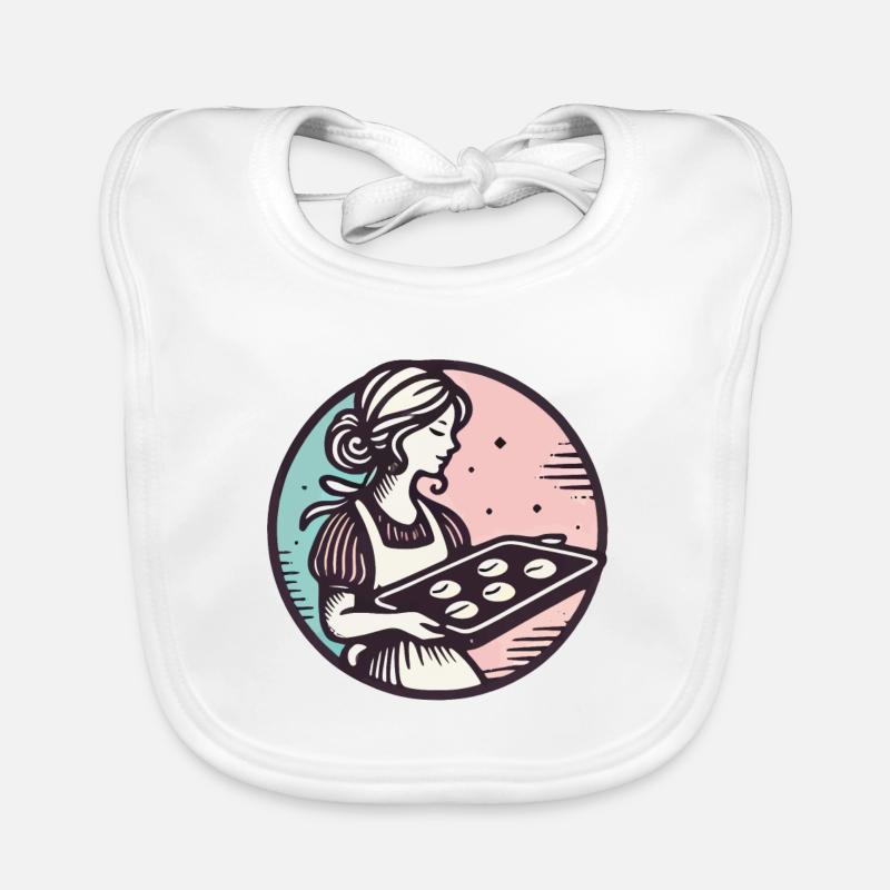 Vintage baker with biscuits illustration Organic Baby Bibs