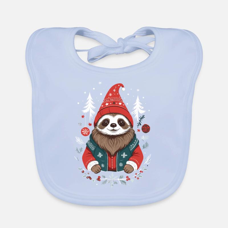 Christmas sloth in winter forest Organic Baby Bibs