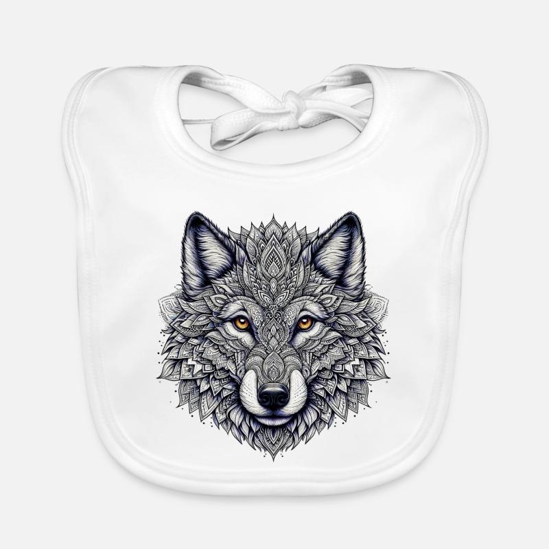 Wolf mit Mandalas verziert Baby Bio-Lätzchen