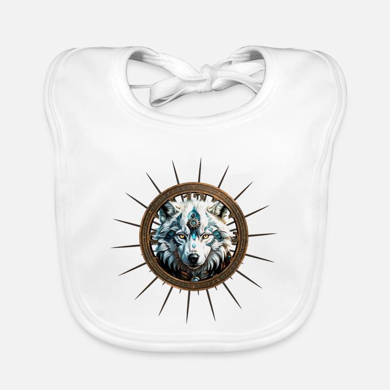 Awesome white steampunk wolf. Organic Baby Bibs