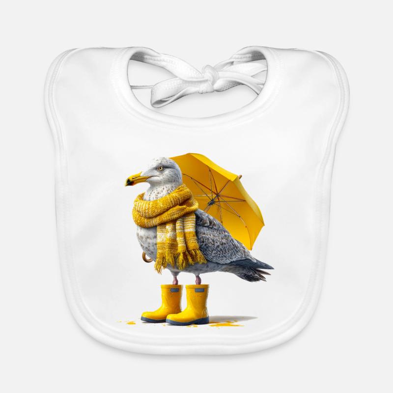 Mouette avec parapluie jaune et bottes Bavoir bio Bébé