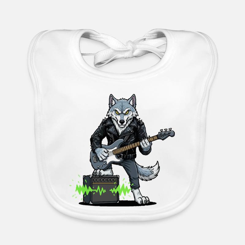 Rockerwolf with leather jacket Organic Baby Bibs