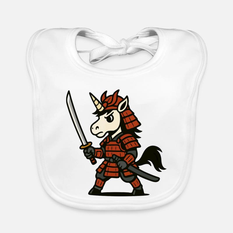 Samurai-Einhornkrieger mit roter Rüstung und Klinge Baby Bio-Lätzchen