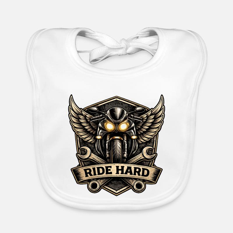 RIDE HARD motorcycle logo with wings Organic Baby Bibs