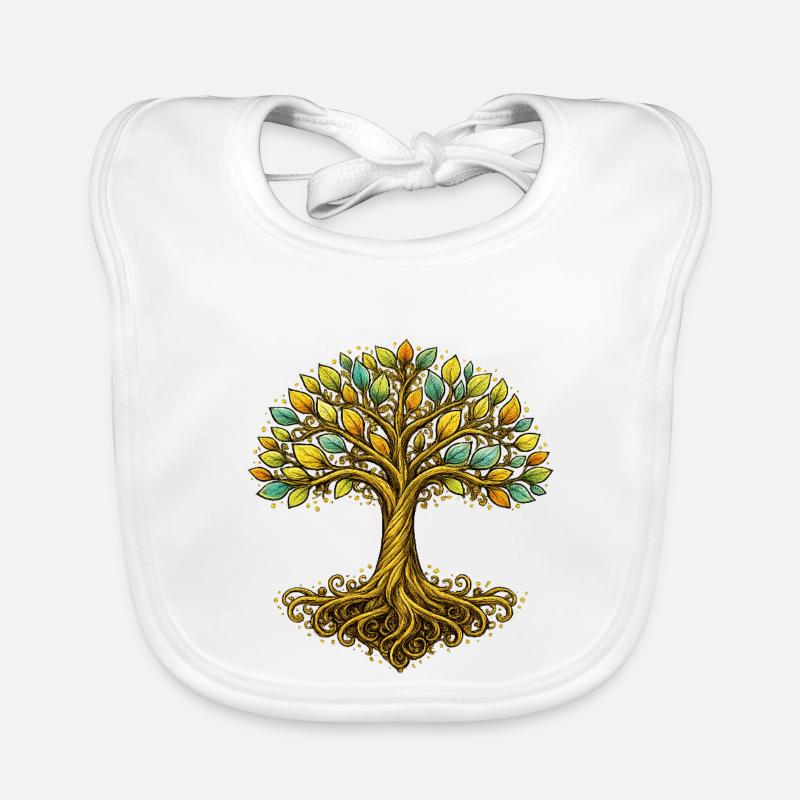 Arbre de vie stylisé – Harmonie naturelle - Bavoir bio Bébé - blanc