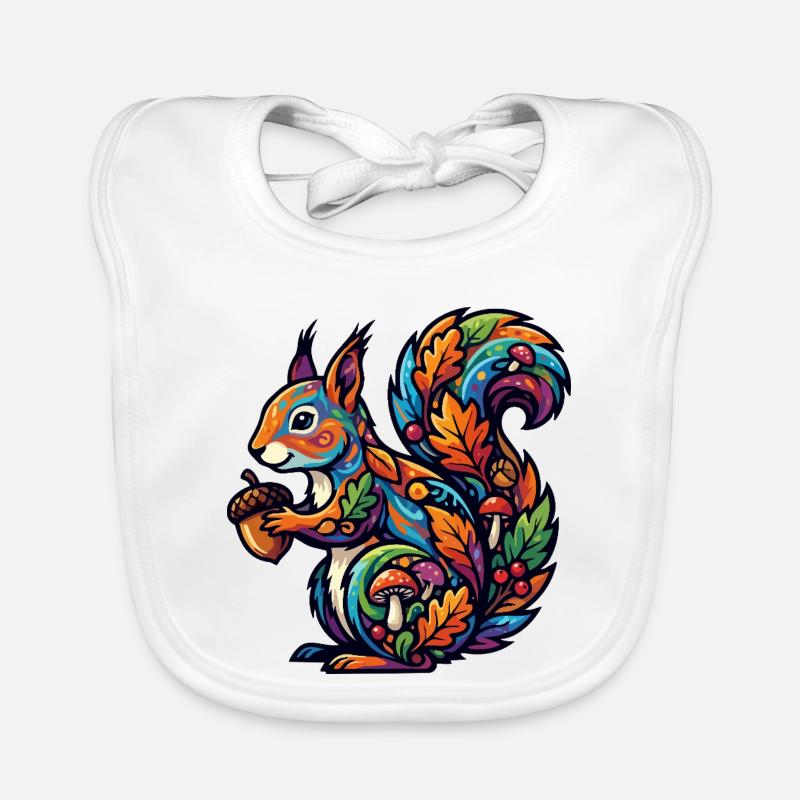 Buntes Eichhörnchen Herbstzauber Nuss Waldbewohner Baby Bio-Lätzchen