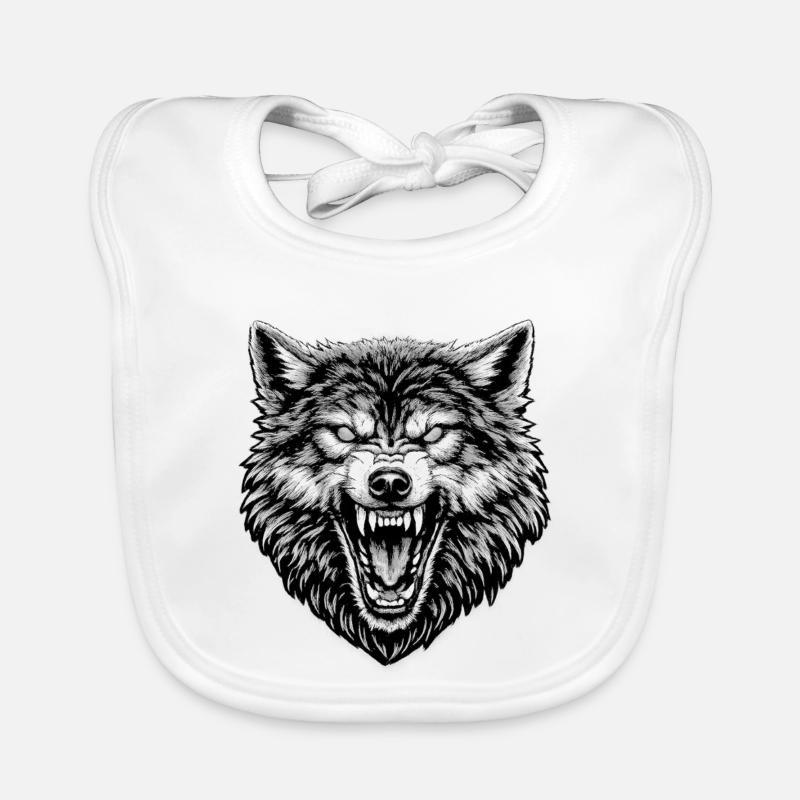 Schwarz Weiß Wolf kopf Baby Bio-Lätzchen