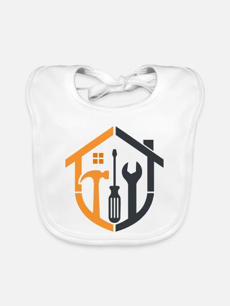 Caretaker Coat of Arms – Craftsman Logo - Organic Baby Bibs - white - Front