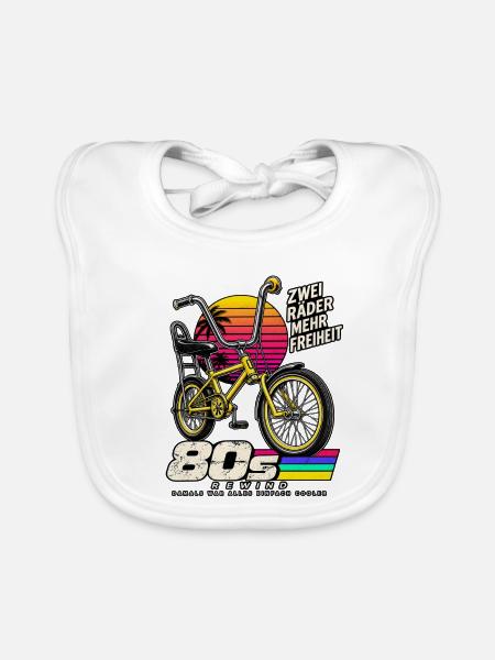 80er BMX Freiheit – Zweiräder - Baby Bio-Lätzchen - Weiß - Vorne