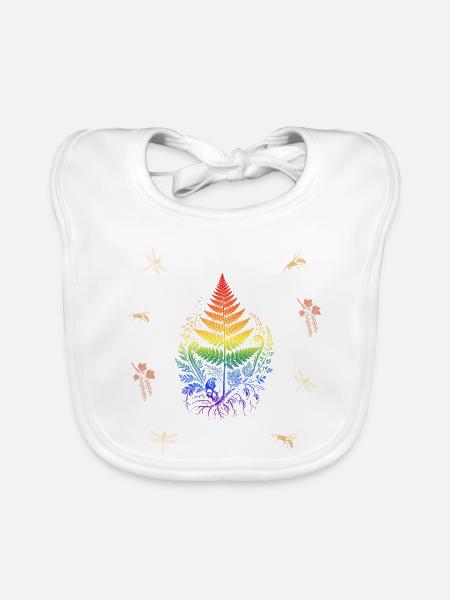 Farn & Libelle & Wespe - Botanische Kunst LGBTQ - Baby Bio-Lätzchen - Weiß - Vorne