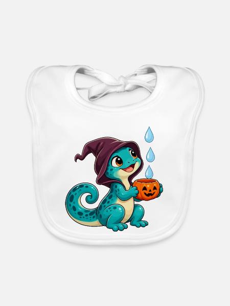 Kuscheldino Halloween Kürbis - Baby Bio-Lätzchen - Weiß - Vorne