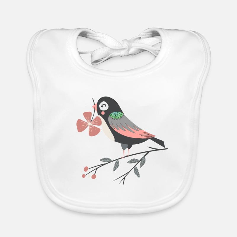bird with four-leaf clover Organic Baby Bibs