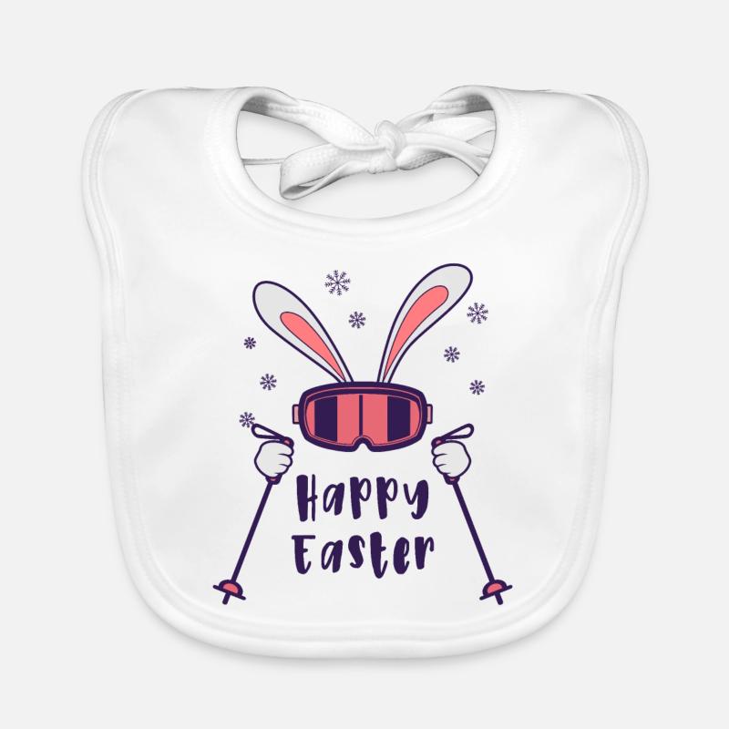 Happy Easter from Skiing Rabbit with ski poles Organic Baby Bibs