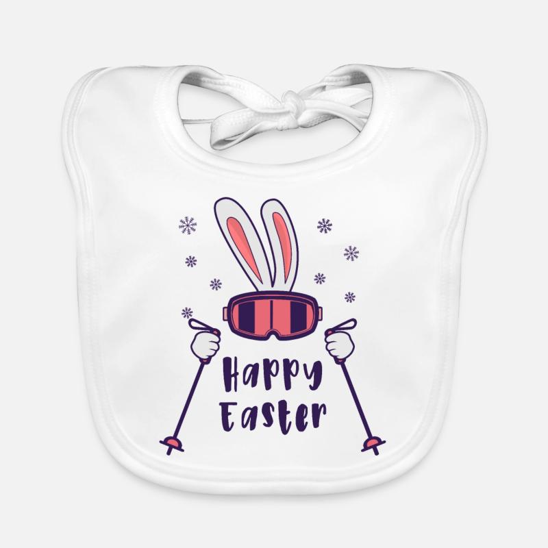 Happy Easter from Skiing Rabbit with ski poles Organic Baby Bibs
